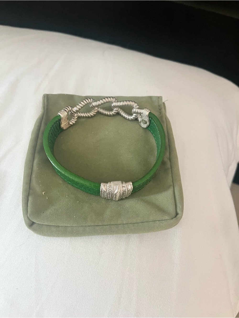 Judith Ripka Green Leather Bracelet with Silver Rope Chain Accent - Picture 2 of 4